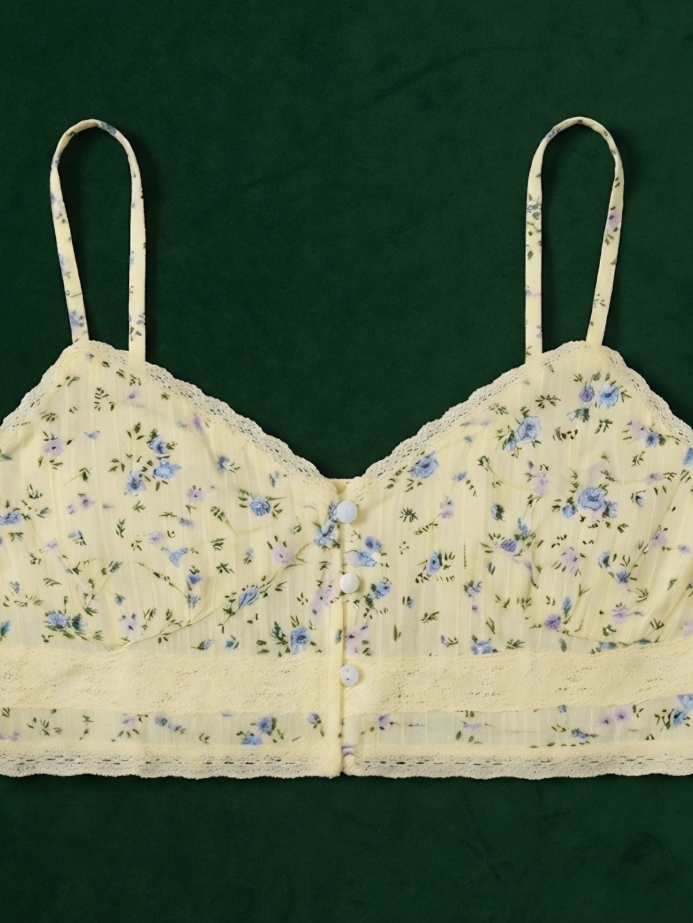 Floral Lace-Trim Bralette in Pale Yellow